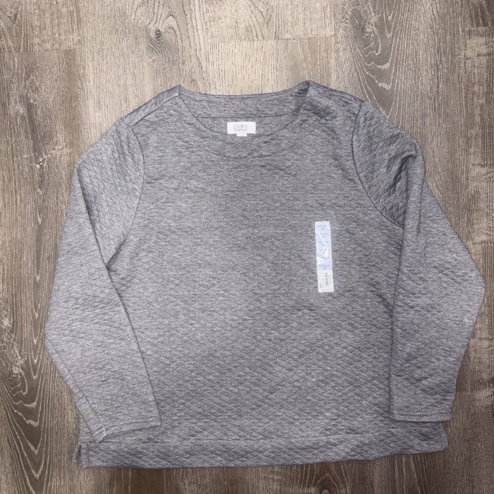NWT Croft And Barrow Gray Quilted Long Sleeve Pullover Sweatshirt Women's XXL